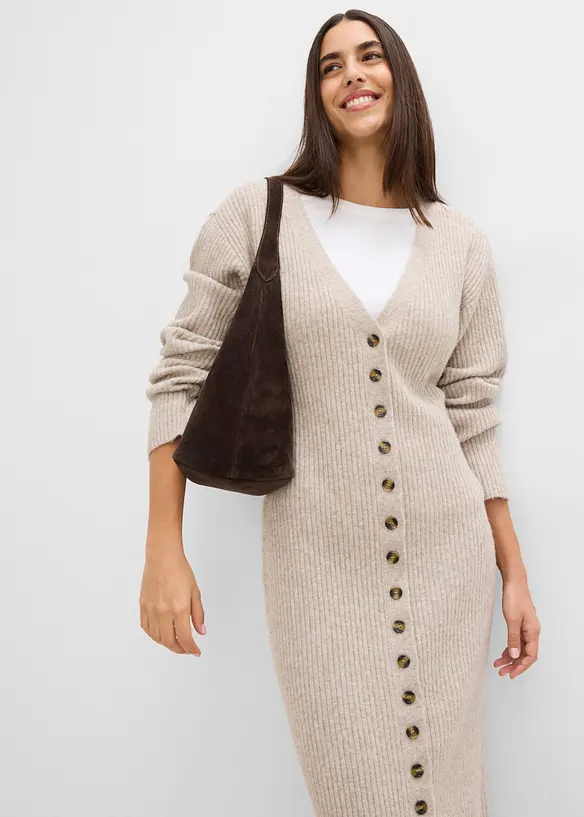 Strikket midikjole med knapper, bonprix
