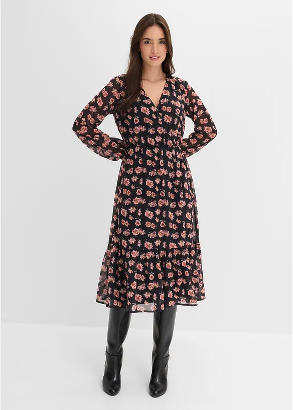 M&oslash;nstret midikjole i chiffon, bonprix