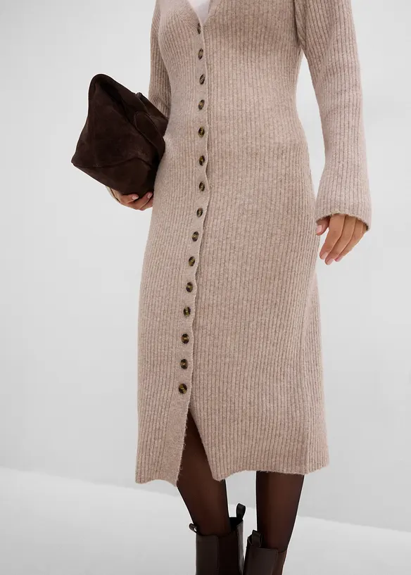 Strikket midikjole med knapper, bonprix
