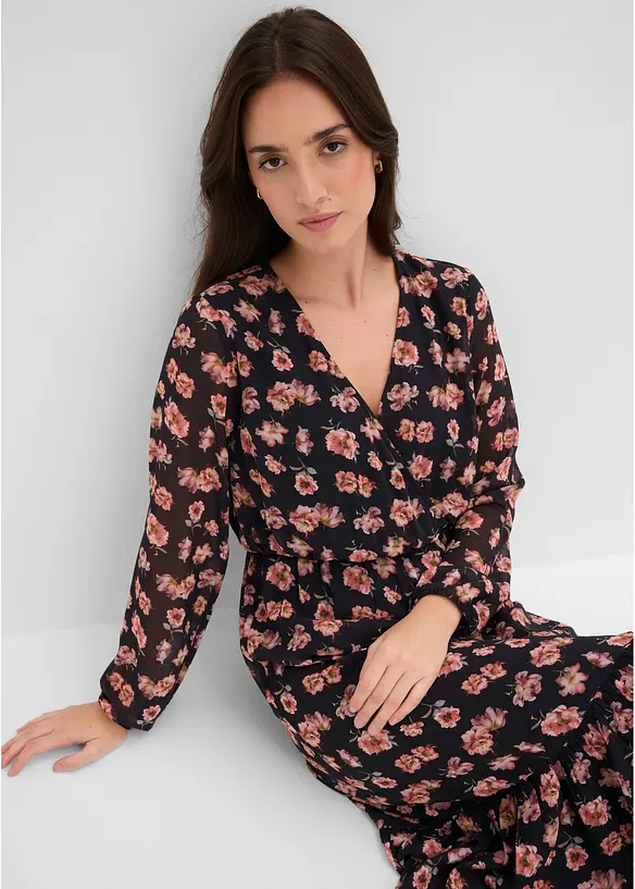 M&oslash;nstret midikjole i chiffon, bonprix