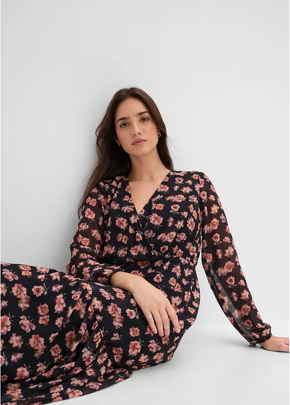 M&oslash;nstret midikjole i chiffon, bonprix