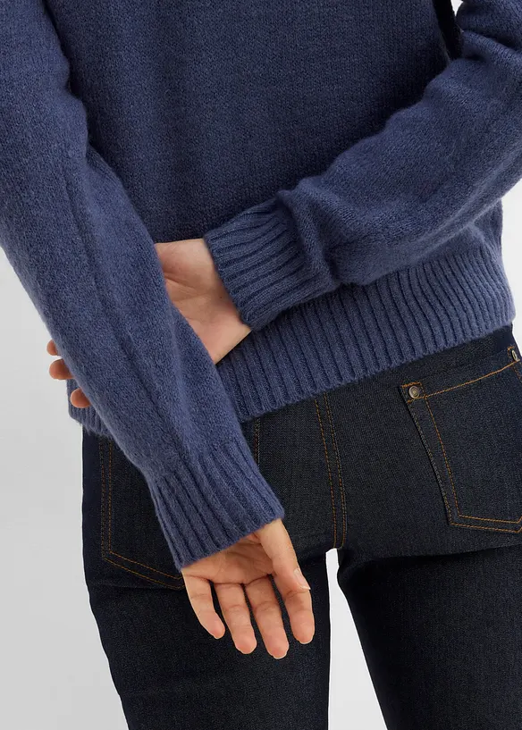 Strikkejakke med kontrastinnfellinger, bonprix