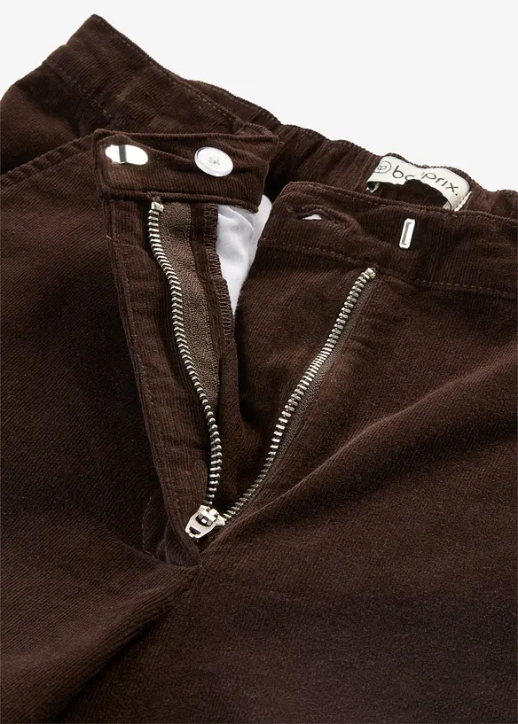 High waist kordfl&oslash;yelsbukse i bomullsmiks, bonprix