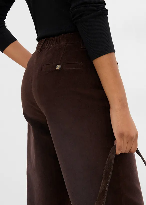 High waist kordfl&oslash;yelsbukse i bomullsmiks, bonprix
