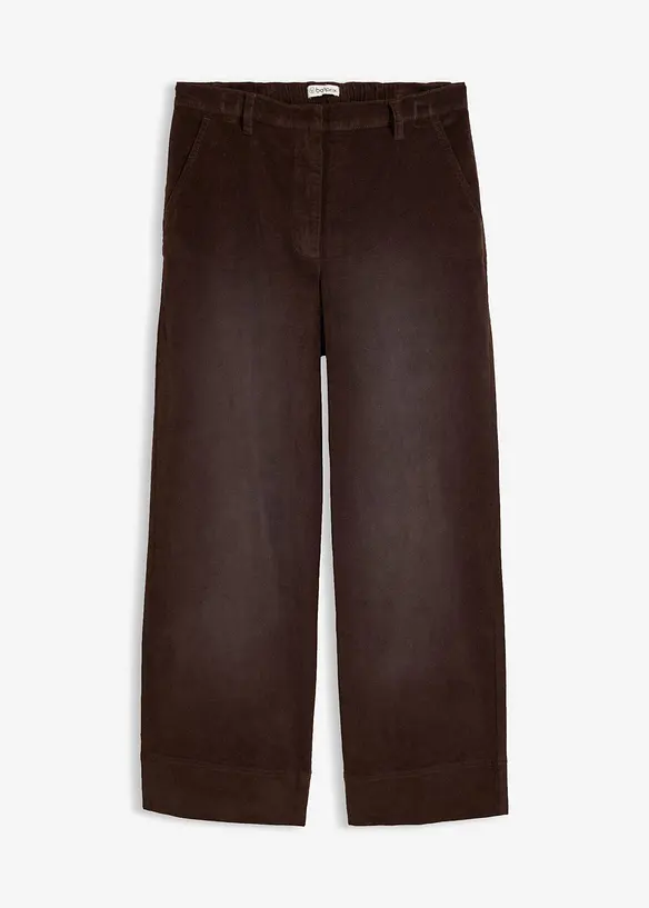 High waist kordfl&oslash;yelsbukse i bomullsmiks, bonprix
