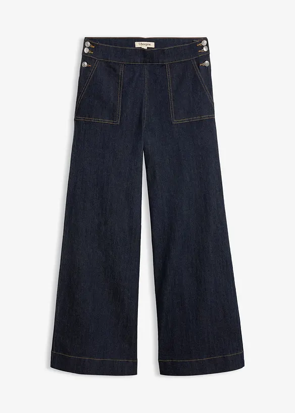 Wide Leg-jeans, High Waist med p&aring;satte lommer, bonprix