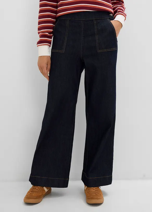 Wide Leg-jeans, High Waist med p&aring;satte lommer, bonprix