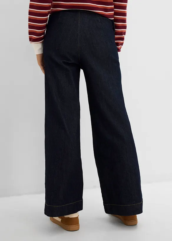Wide Leg-jeans, High Waist med p&aring;satte lommer, bonprix