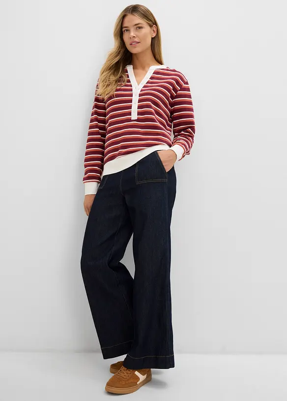 Wide Leg-jeans, High Waist med p&aring;satte lommer, bonprix