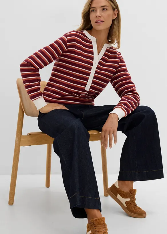 Wide Leg-jeans, High Waist med p&aring;satte lommer, bonprix