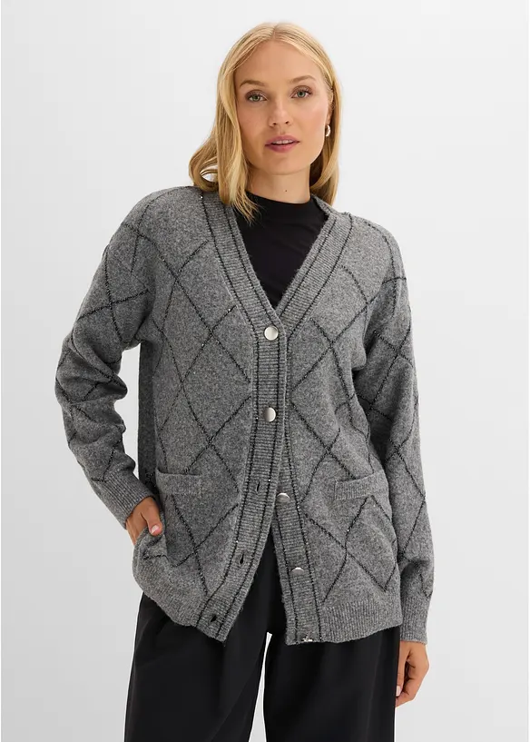 Lang cardigan med metallgarn, bonprix