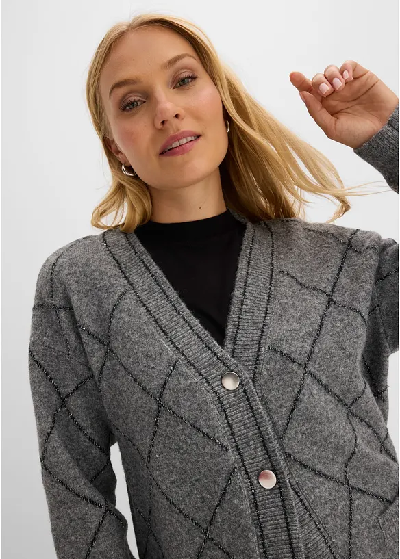 Lang cardigan med metallgarn, bonprix