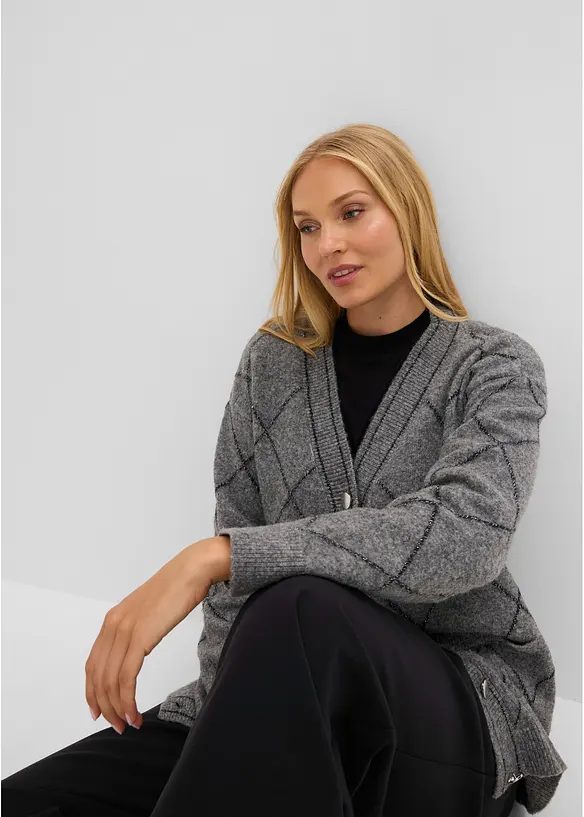 Lang cardigan med metallgarn, bonprix