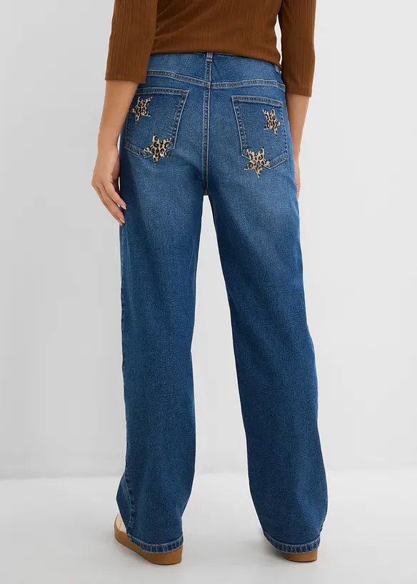 Wide leg jeans med leopardm&oslash;nstrede detaljer, bonprix