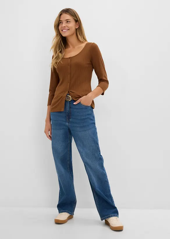 Wide leg jeans med leopardm&oslash;nstrede detaljer, bonprix