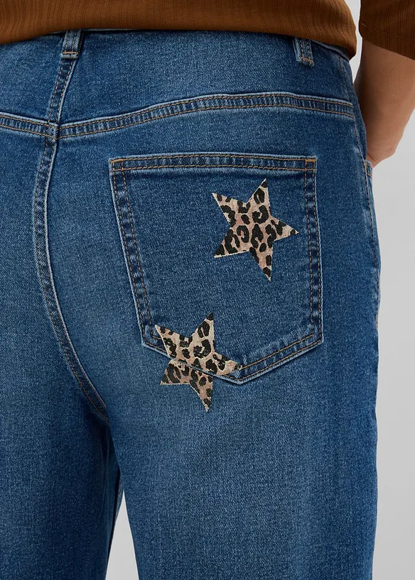 Wide leg jeans med leopardm&oslash;nstrede detaljer, bonprix