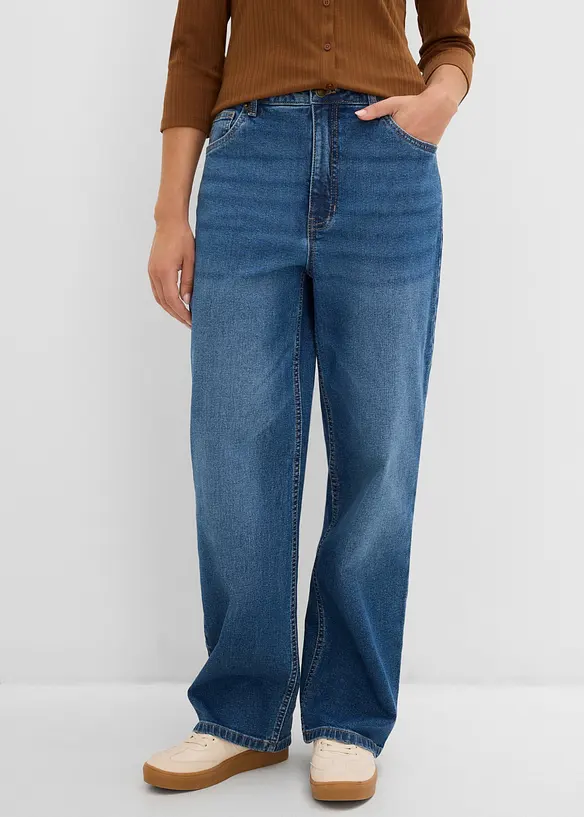 Wide leg jeans med leopardm&oslash;nstrede detaljer, bonprix