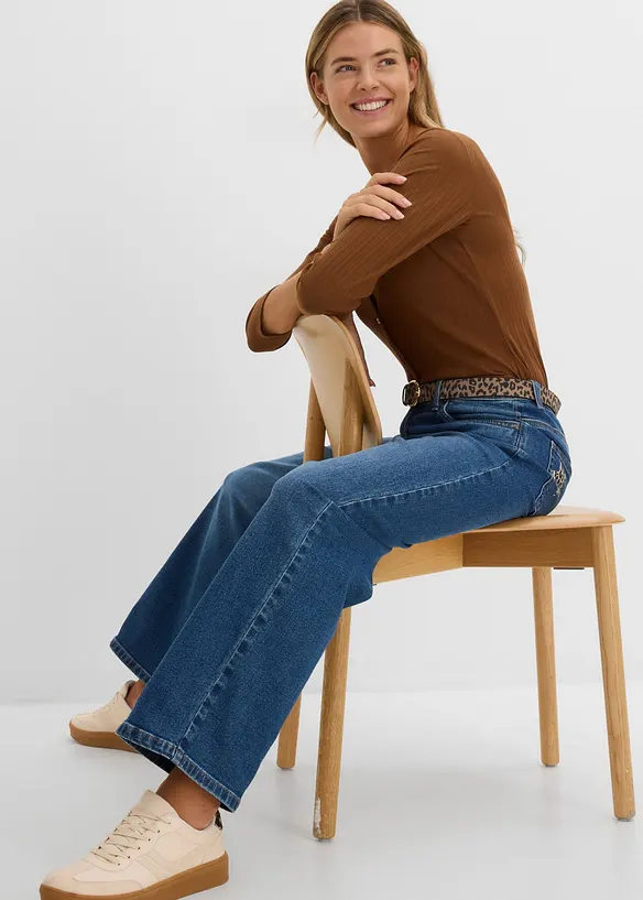 Wide leg jeans med leopardm&oslash;nstrede detaljer, bonprix