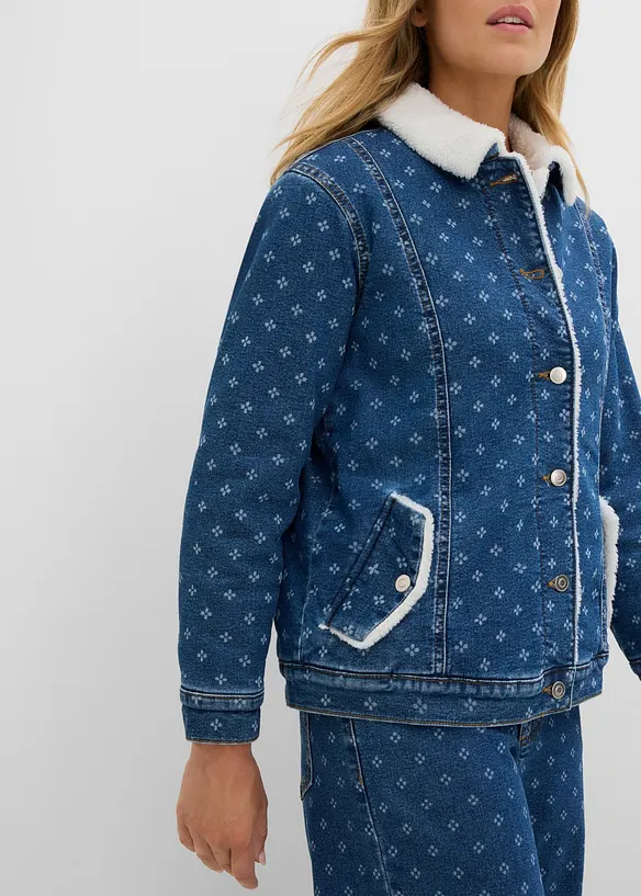 Varmt f&ocirc;ret denimjakke med teddyf&ocirc;r, bonprix