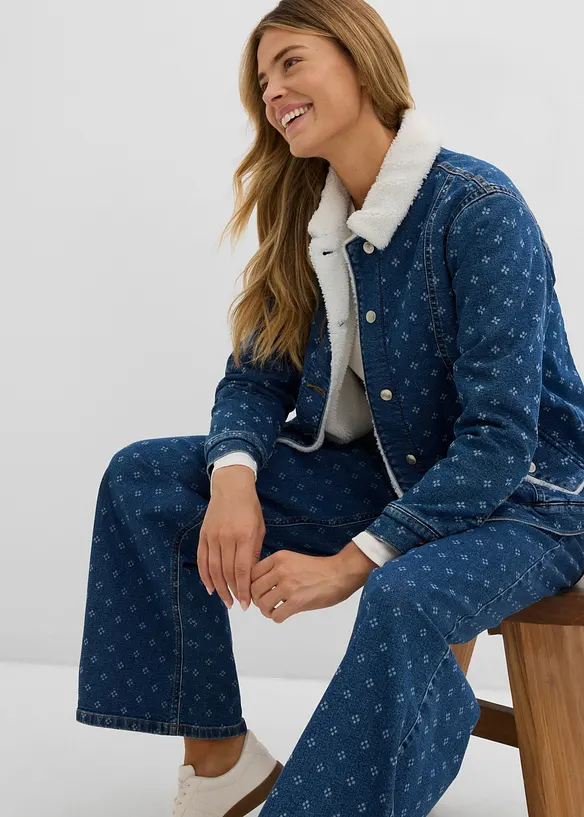 Varmt f&ocirc;ret denimjakke med teddyf&ocirc;r, bonprix