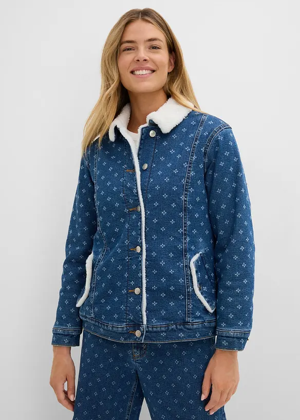 Varmt f&ocirc;ret denimjakke med teddyf&ocirc;r, bonprix