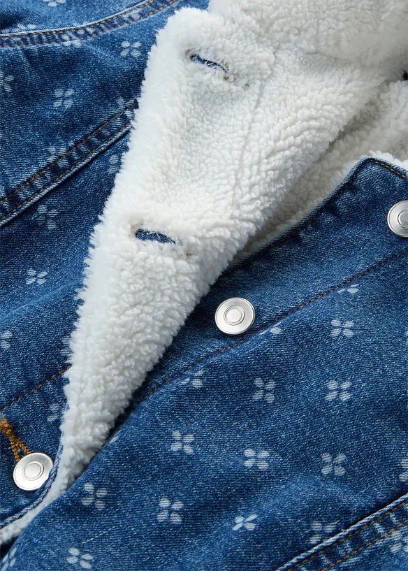 Varmt f&ocirc;ret denimjakke med teddyf&ocirc;r, bonprix