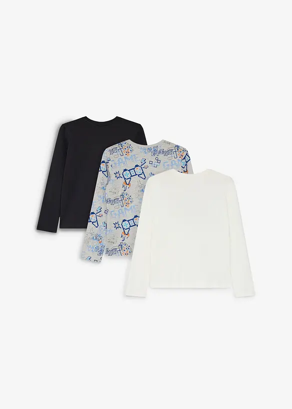 Langermet topp med myk, &oslash;kologisk bomull (3-pack), bonprix