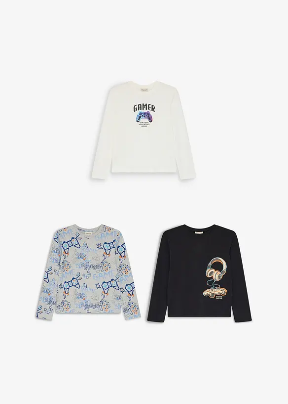 Langermet topp med myk, &oslash;kologisk bomull (3-pack), bonprix