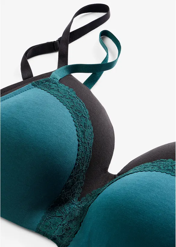Padded-BH med &oslash;kologisk bomull, uten b&oslash;yle (2-pack), bonprix
