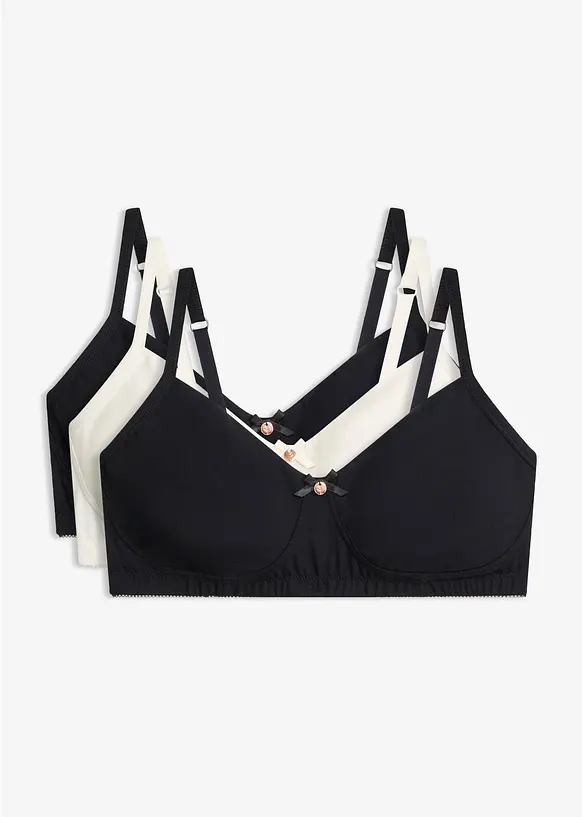 T-skjorte-BH uten vattering og b&oslash;yle med &oslash;kologisk bomull (3-pack), bonprix