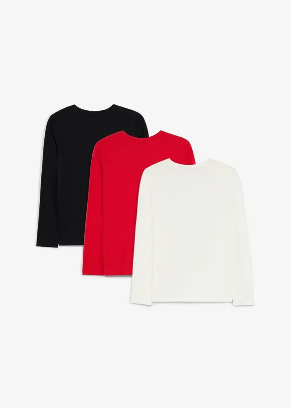 Langermet topp i 100% &oslash;kologisk bomull (3-pack), bonprix