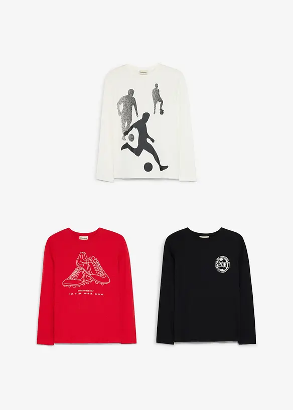 Langermet topp i 100% &oslash;kologisk bomull (3-pack), bonprix