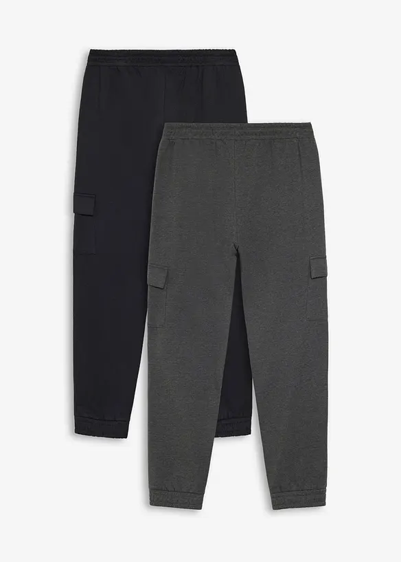Joggebukse med cargolommer og &oslash;kologisk bomull (2-pack), bonprix