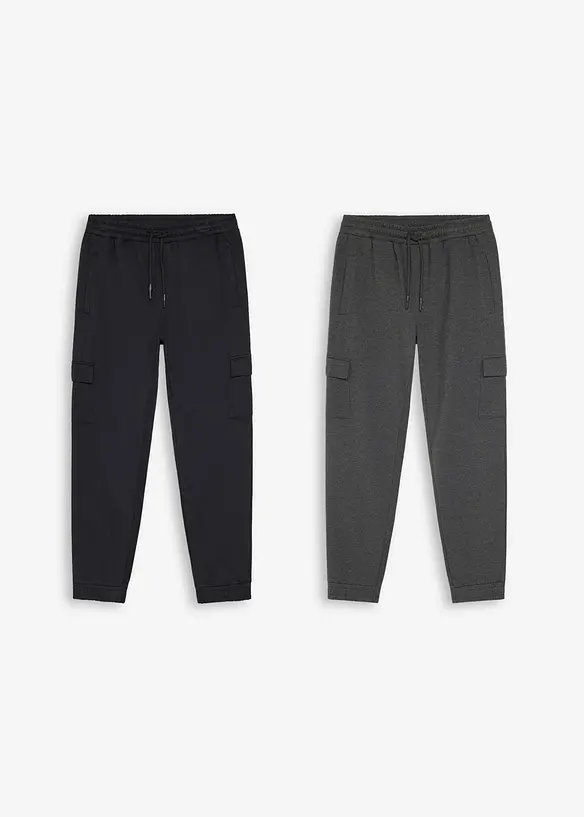 Joggebukse med cargolommer og &oslash;kologisk bomull (2-pack), bonprix