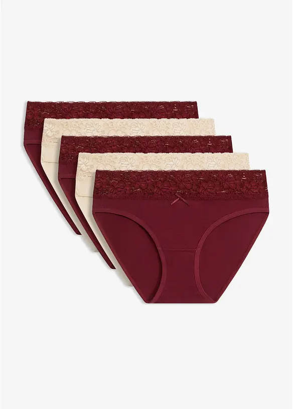 Truse med myk bomull og blonder (5-pack), bonprix