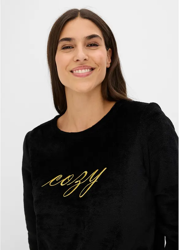 Loungewear kosedress i myk fleece med broderi, bonprix