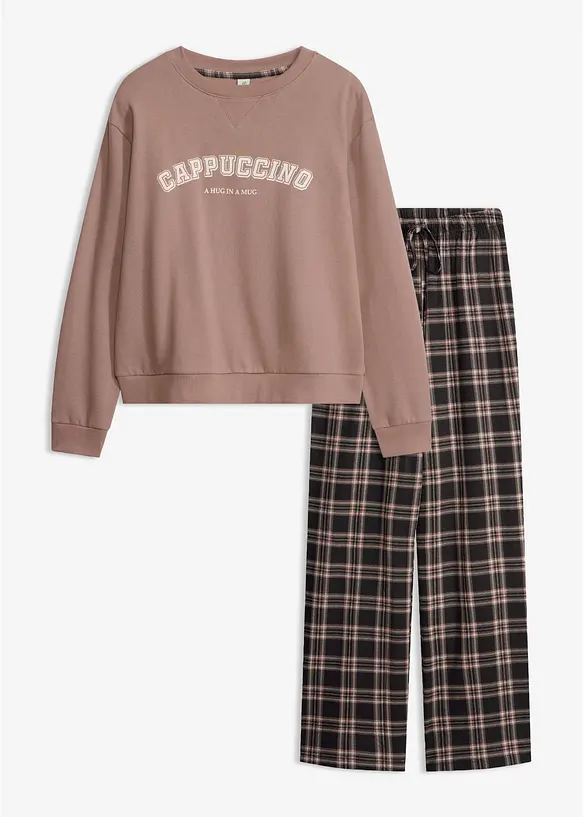 Loungewear kosedress med flanellbukse, bonprix