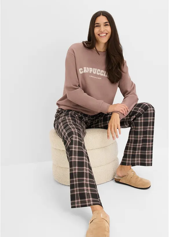 Loungewear kosedress med flanellbukse, bonprix