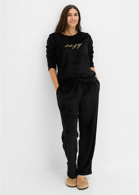 Loungewear kosedress i myk fleece med broderi, bonprix
