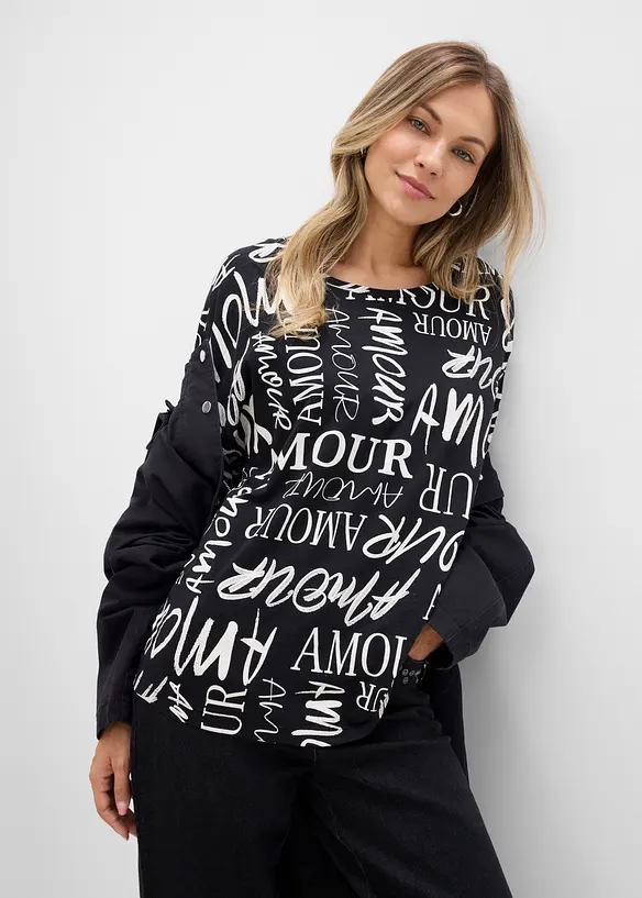 Oversized topp i bomull- og viskosemiks, bonprix
