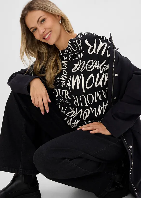 Oversized topp i bomull- og viskosemiks, bonprix