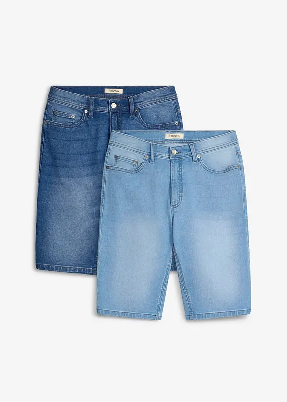 Bermudajeans med stretch (2-pack) med forsterket skritt, Regular Fit, bonprix