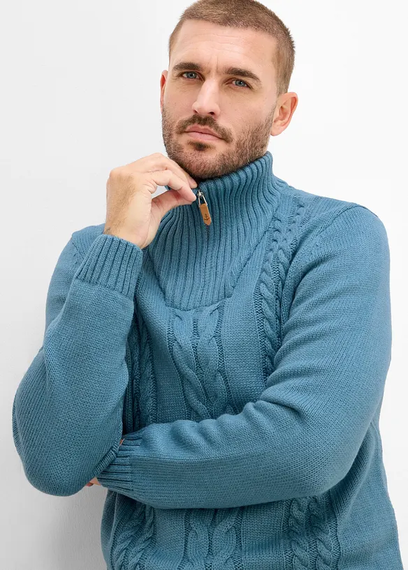 Half zip genser med flettem&oslash;nster, bonprix