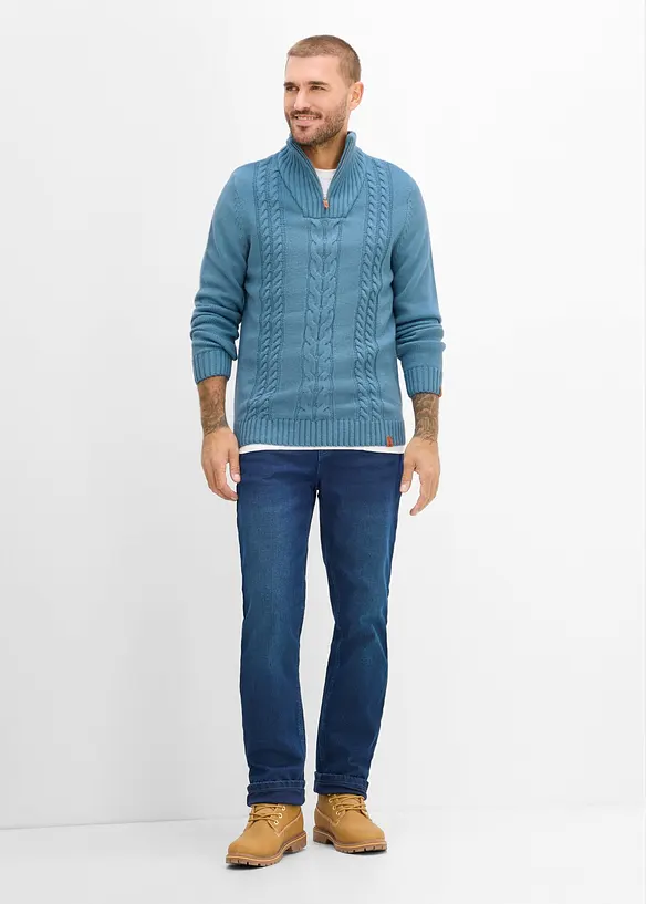 Half zip genser med flettem&oslash;nster, bonprix