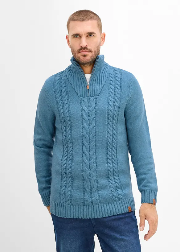Half zip genser med flettem&oslash;nster, bonprix