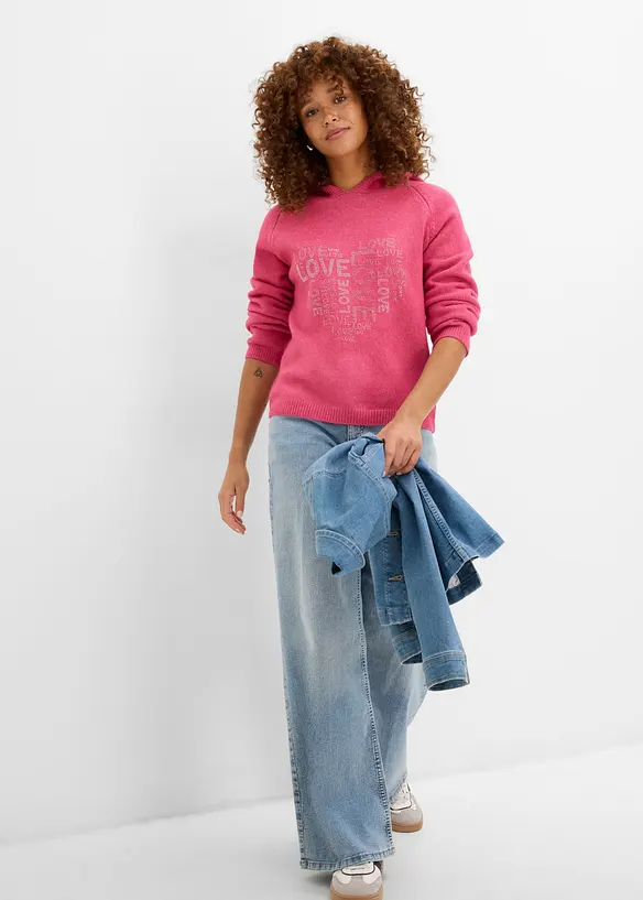 Vid, finstrikket genser med strass, bonprix