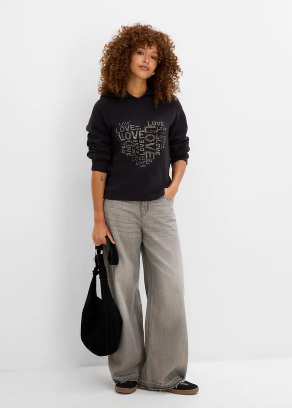 Vid, finstrikket genser med strass, bonprix