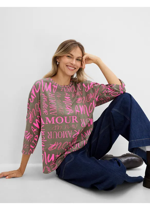 Oversized topp i bomull- og viskosemiks, bonprix