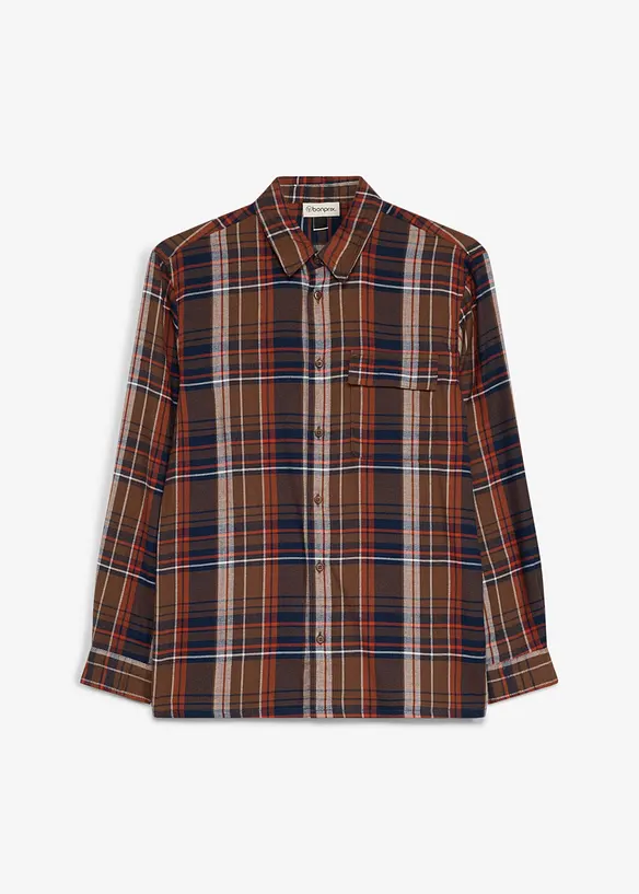 Oversized, rutete flanellskjorte med brystlomme, bonprix
