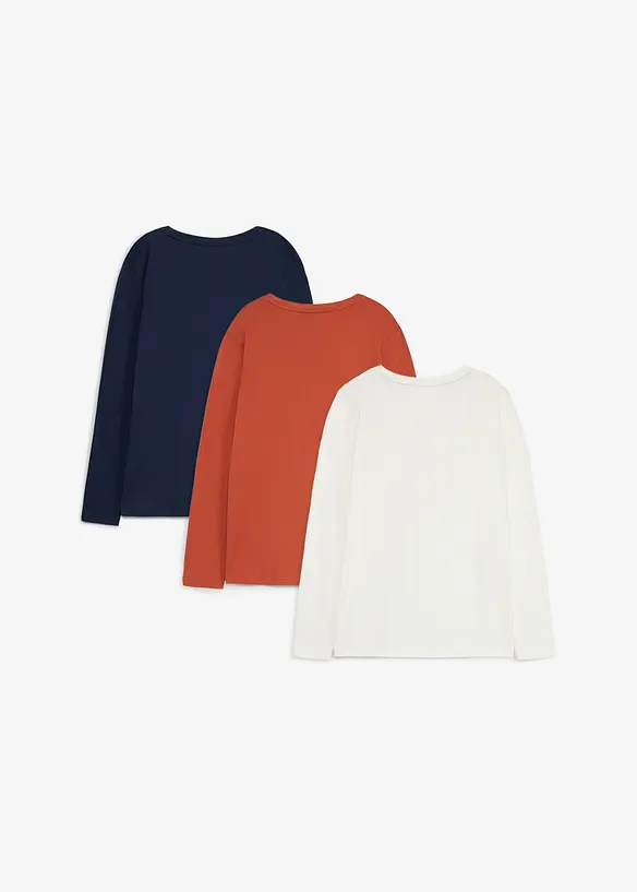Langermet topp med &oslash;kologisk bomull (3-pack), bonprix